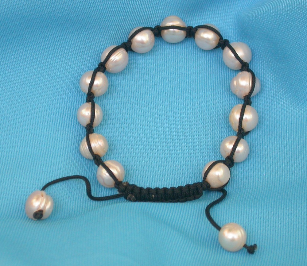 Adjustab 11mm round natural pink purple cultured pearl beads Bracelet c2318