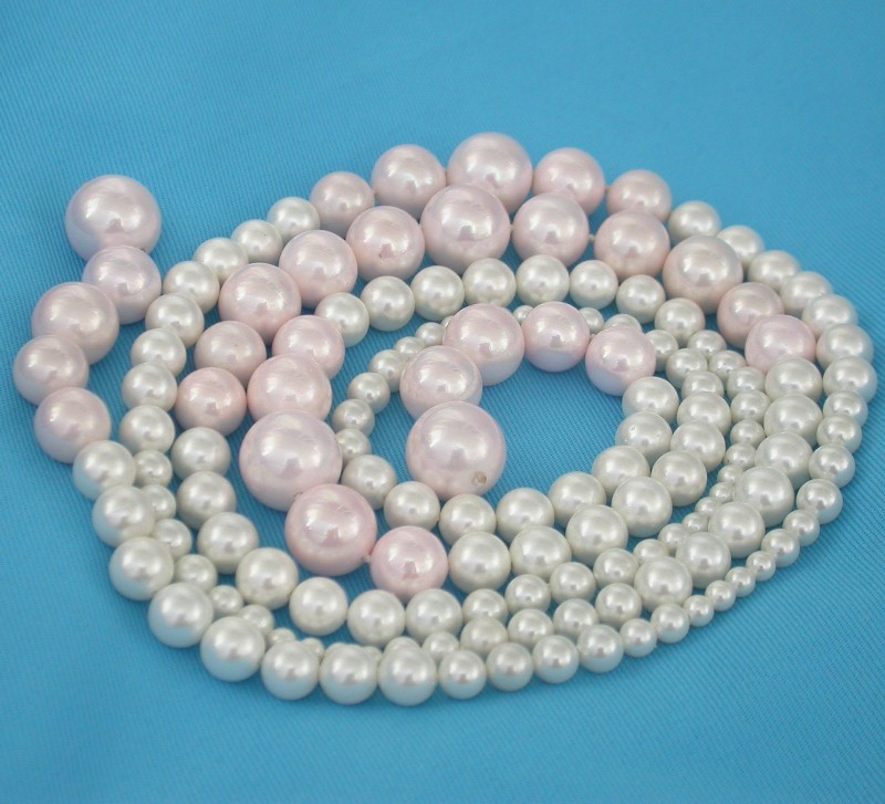 AAA Long Graduated 47" 12mm round white pink south sea shell pearls necklace c1624