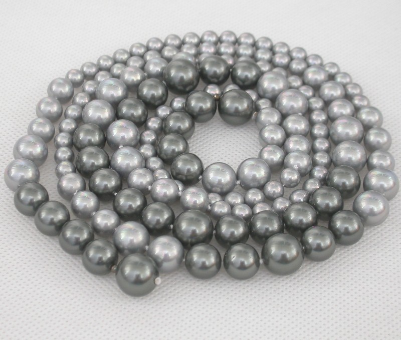 Long Graduated 47" 12mm round gray black south sea shell pearls necklace c1627