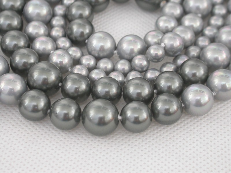 Long Graduated 47" 12mm round gray black south sea shell pearls necklace c1627