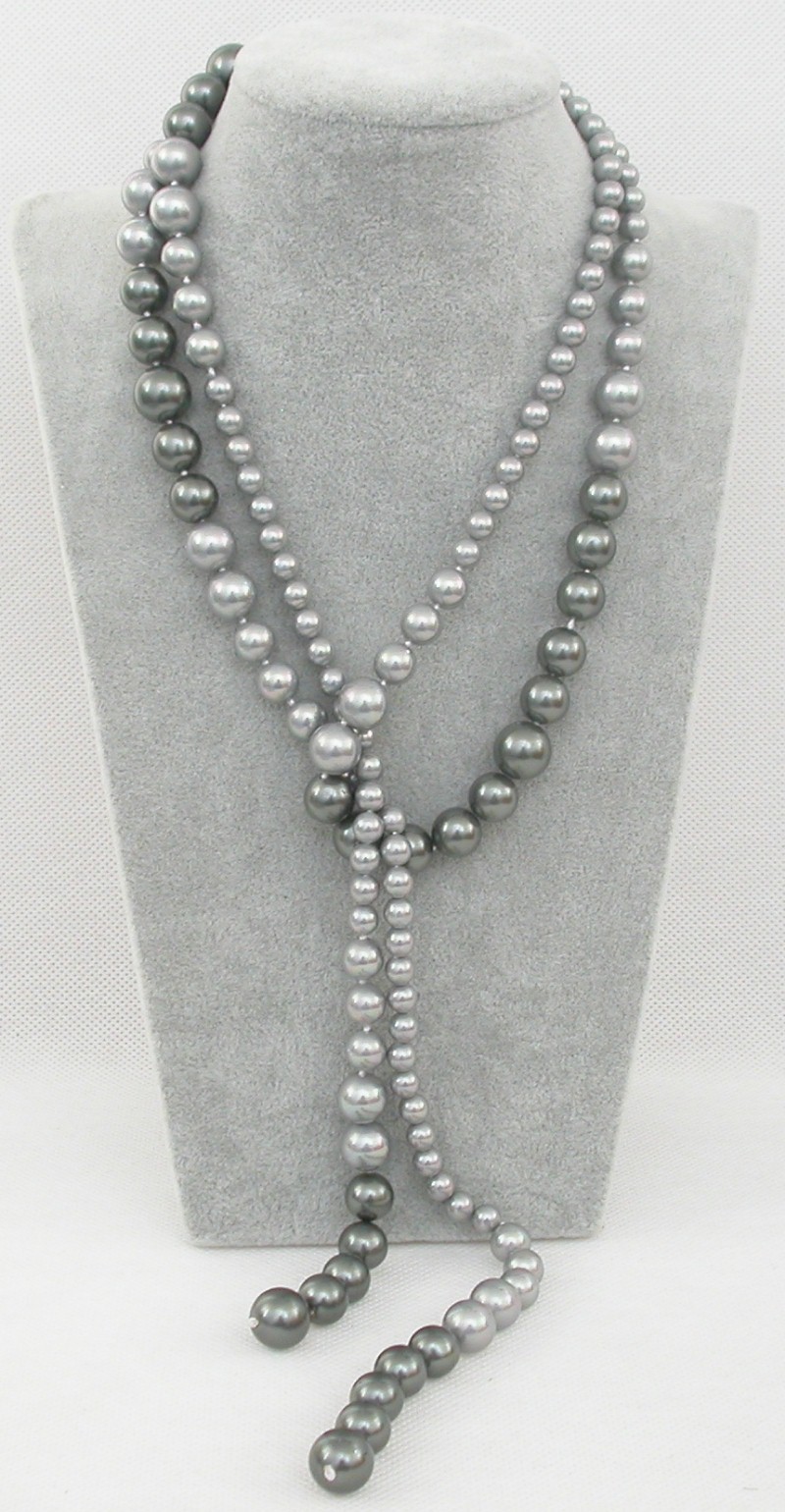 Long Graduated 47" 12mm round gray black south sea shell pearls necklace c1627