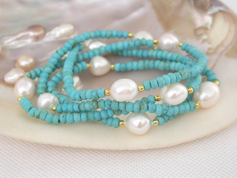 Long 30" 2X4mm rice white pearls Faceted Rondelle blue Turquoise Gems necklace c1628