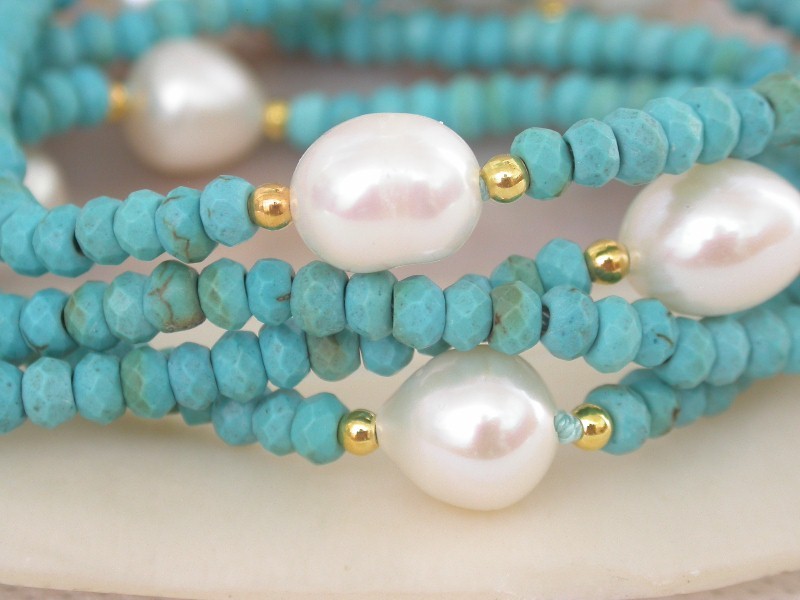 Long 30" 2X4mm rice white pearls Faceted Rondelle blue Turquoise Gems necklace c1628
