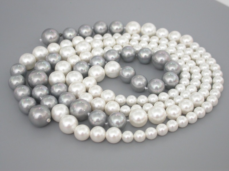 AAA Long Graduated 47" 12mm round white gray south sea shell pearls necklace c1650