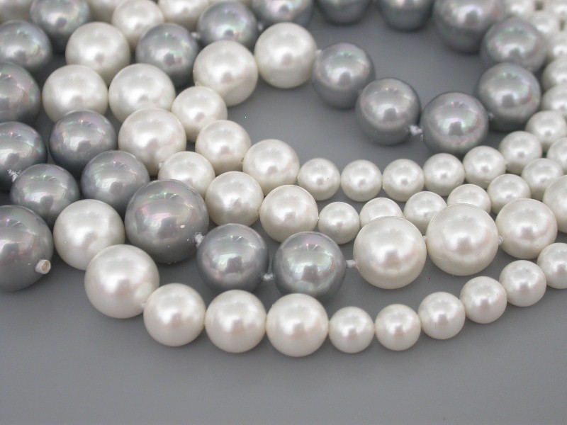 AAA Long Graduated 47" 12mm round white gray south sea shell pearls necklace c1650