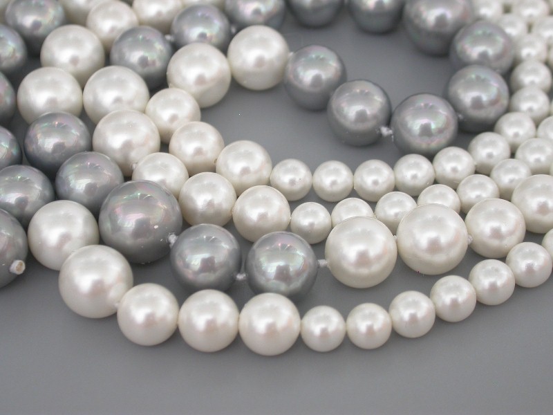 AAA Long Graduated 47" 12mm round white gray south sea shell pearls necklace c1650