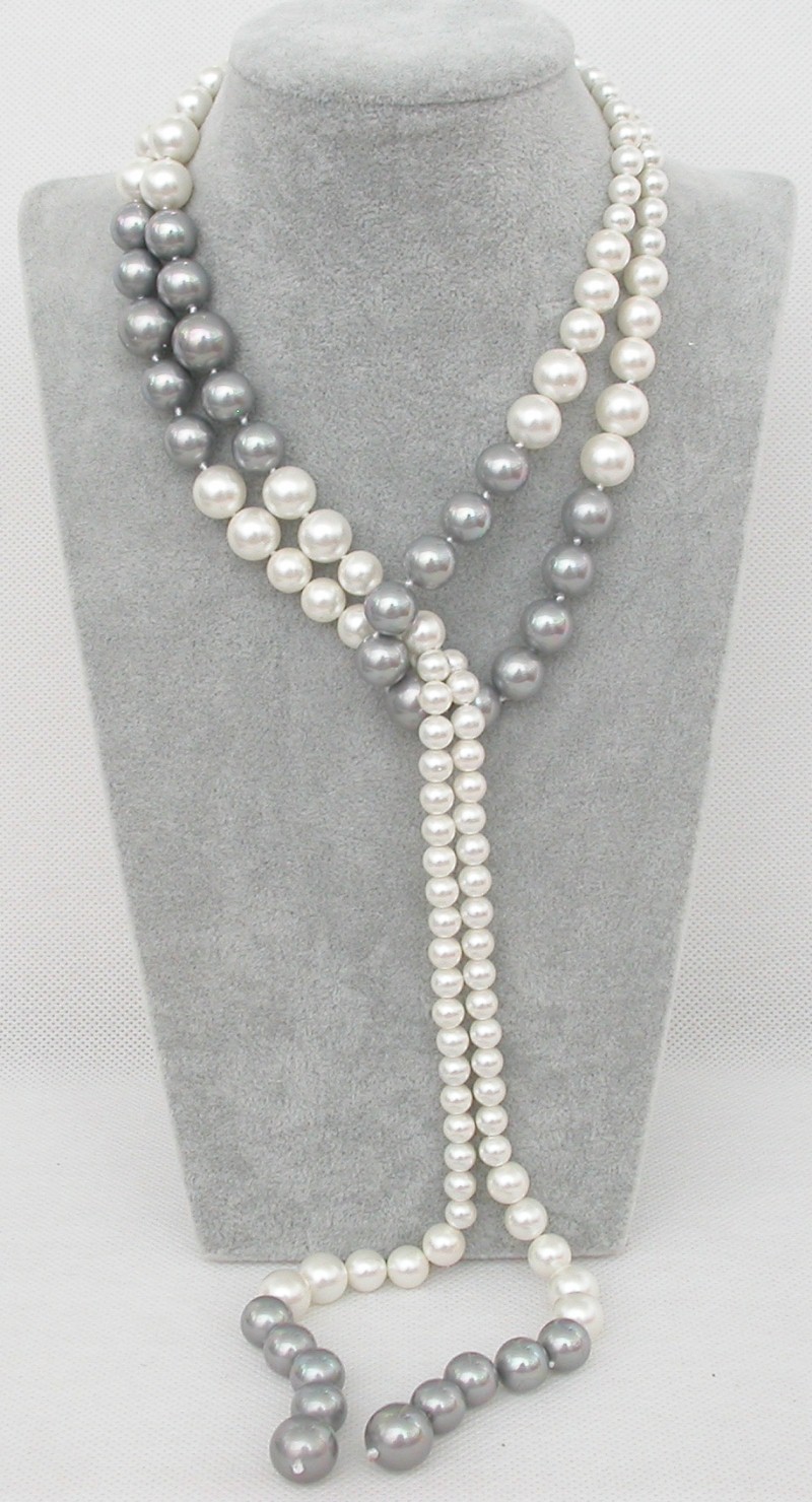 AAA Long Graduated 47" 12mm round white gray south sea shell pearls necklace c1650