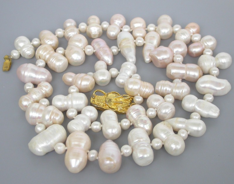 long natural 28" 26mm earthnut baroque Multicolor FW pearls necklace dragon c1664