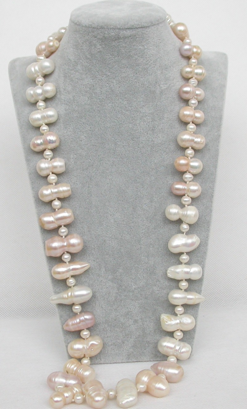 long natural 28" 26mm earthnut baroque Multicolor FW pearls necklace dragon c1664