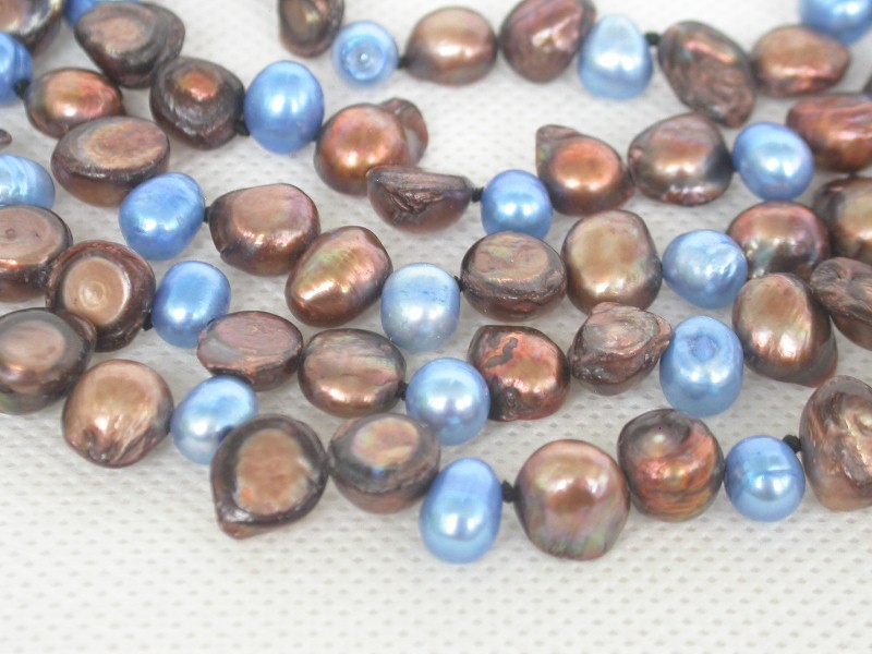 Long 46" Baroque tooth blue coffee Multi-color freshwater pearls necklace c1669