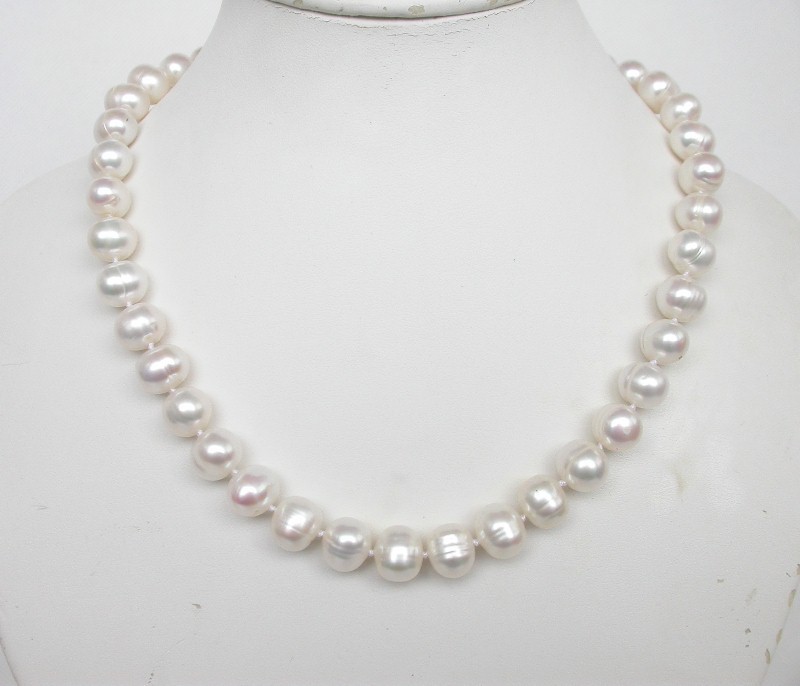 natural SUper Luster 18" 12mm round white FW pearls Beaded Strand necklace c1693