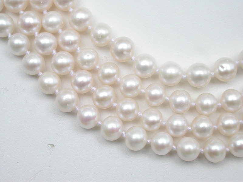 AAA AKOYA 100% natural 17" 4row round white Salt water pearls necklace turquoise