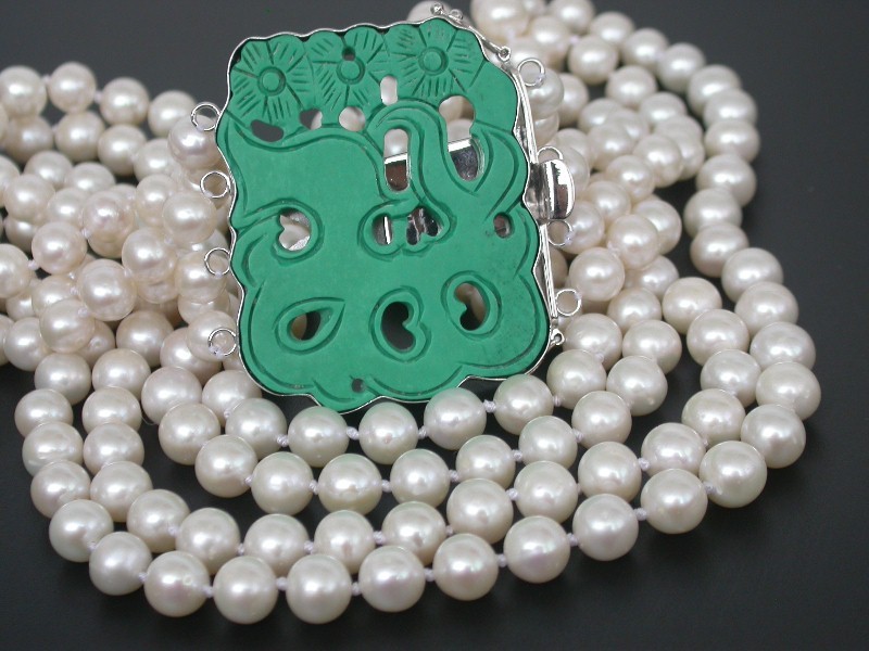 AAA AKOYA 100% natural 17" 4row round white Salt water pearls necklace turquoise
