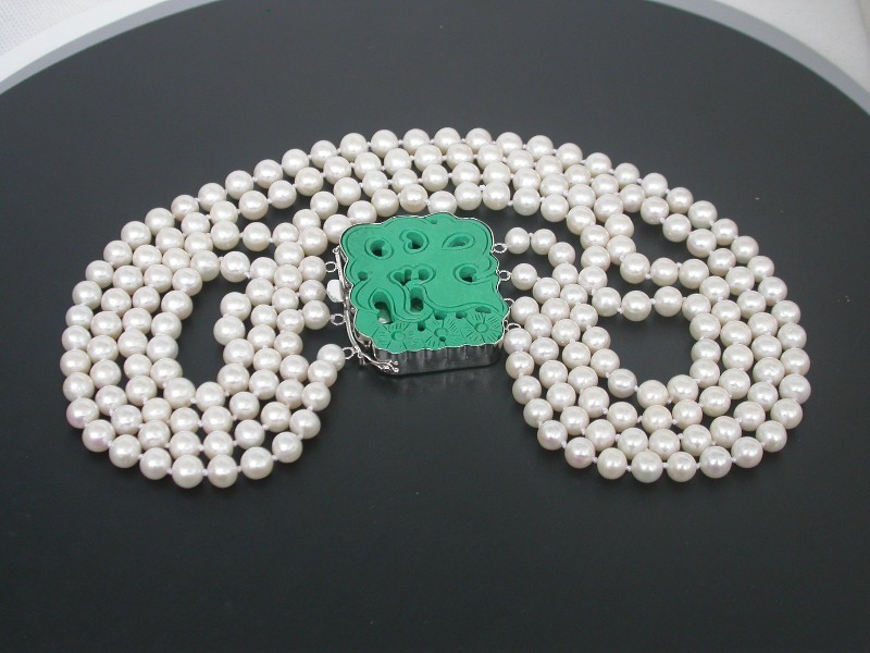 AAA AKOYA 100% natural 17" 4row round white Salt water pearls necklace turquoise