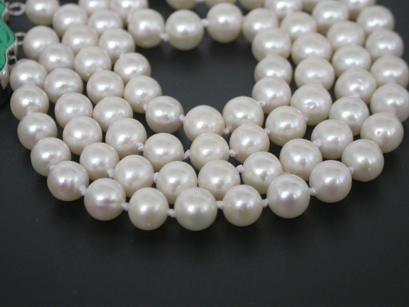 AAA AKOYA 100% natural 17" 4row round white Salt water pearls necklace turquoise