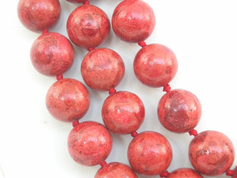 AAA natural 19" 3row 14mm round red sponge coral necklace mabe pearl clasp c1712