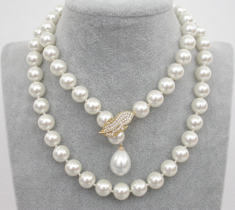 AAA Selectable 14"-32" 10mm round white south sea shell pearls necklace 9K