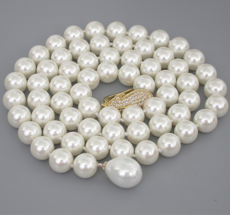 AAA Selectable 14"-32" 10mm round white south sea shell pearls necklace 9K