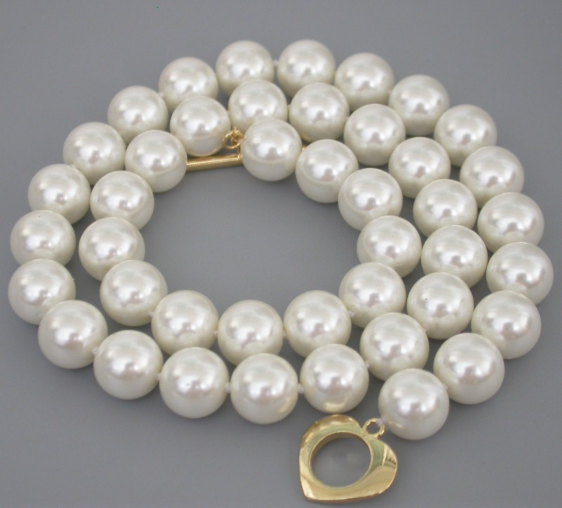 AAA 16"-32" 10mm round white south sea shell pearls necklace 9K clasp c1725