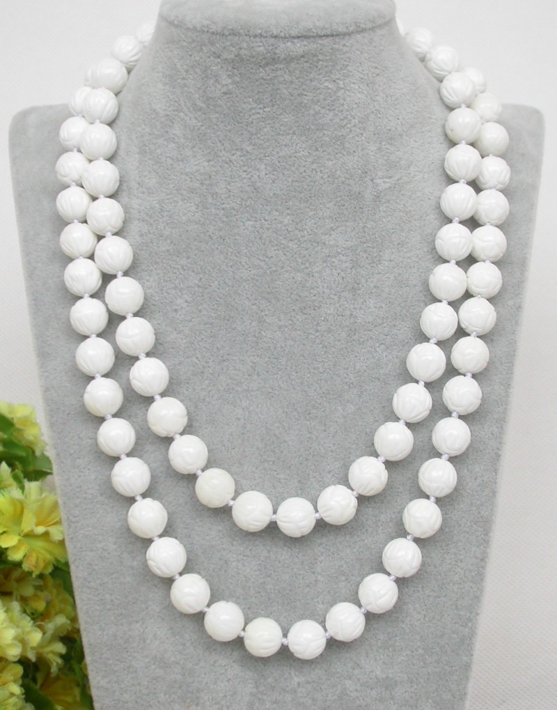Selectable AAA Long Natural 37" 8mm 10mm 12mm Round White Carving Coral Gemstone Beads Necklace c1754