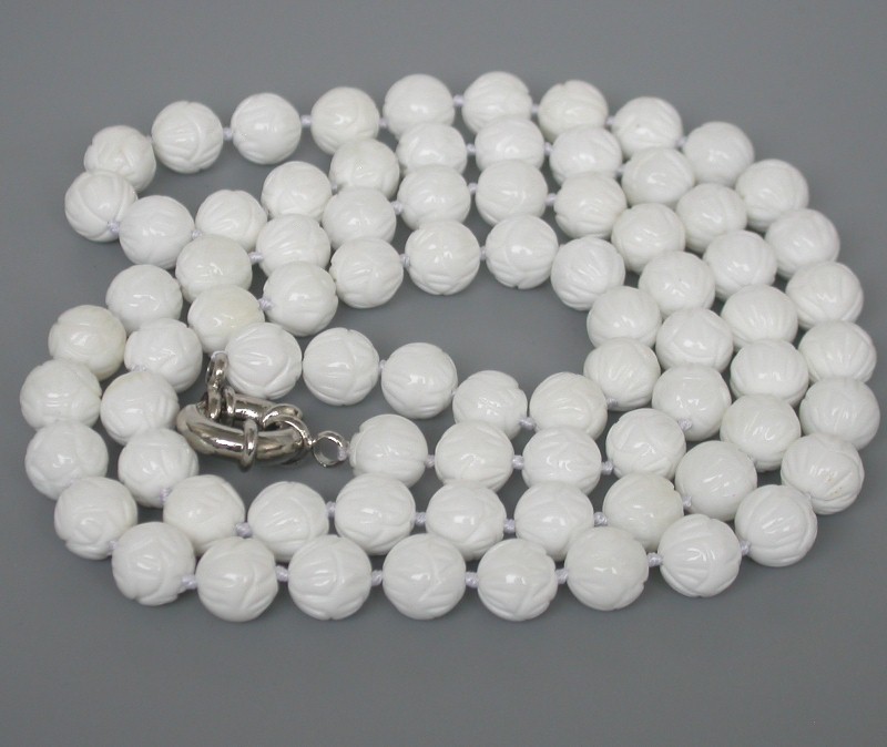 Selectable AAA Long Natural 37" 8mm 10mm 12mm Round White Carving Coral Gemstone Beads Necklace c1754