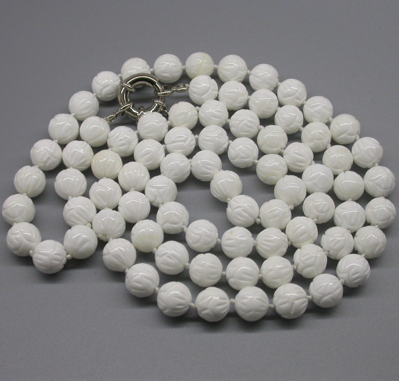 Selectable AAA Long Natural 37" 8mm 10mm 12mm Round White Carving Coral Gemstone Beads Necklace c1754