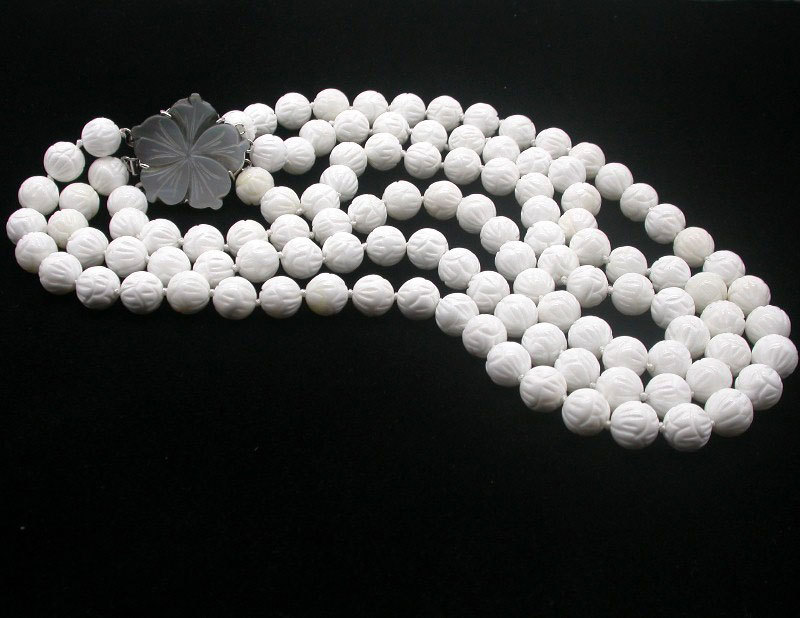 Selectable Natural 17" 3row 8mm 10mm 12mm Round White Carving Coral Gemstone Beads Necklace