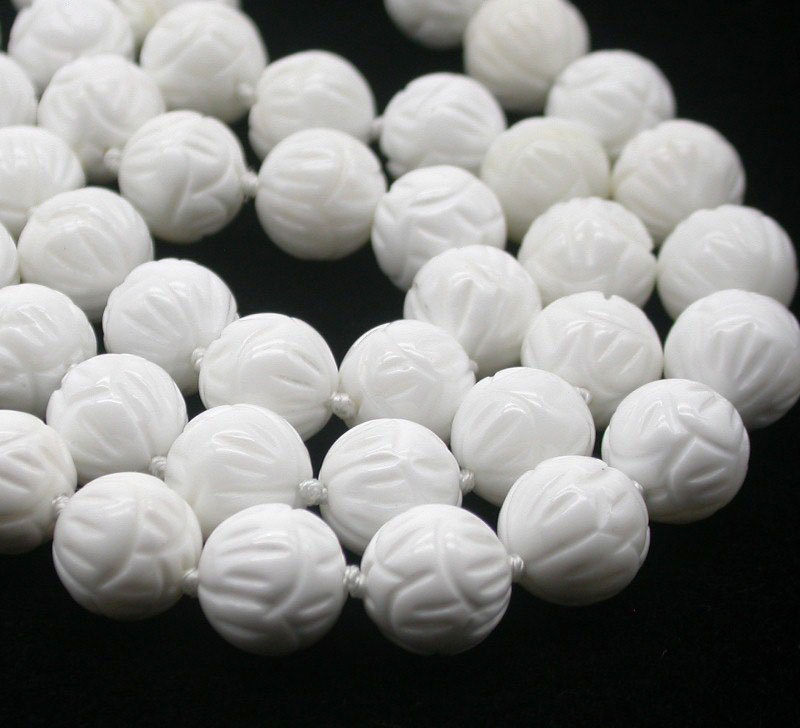 Selectable Natural 17" 3row 8mm 10mm 12mm Round White Carving Coral Gemstone Beads Necklace