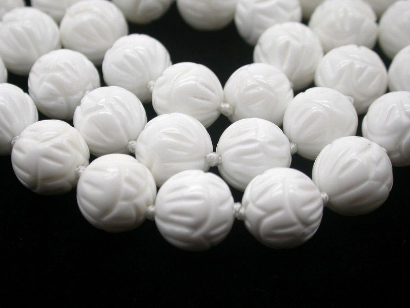 Selectable Natural 17" 3row 8mm 10mm 12mm Round White Carving Coral Gemstone Beads Necklace