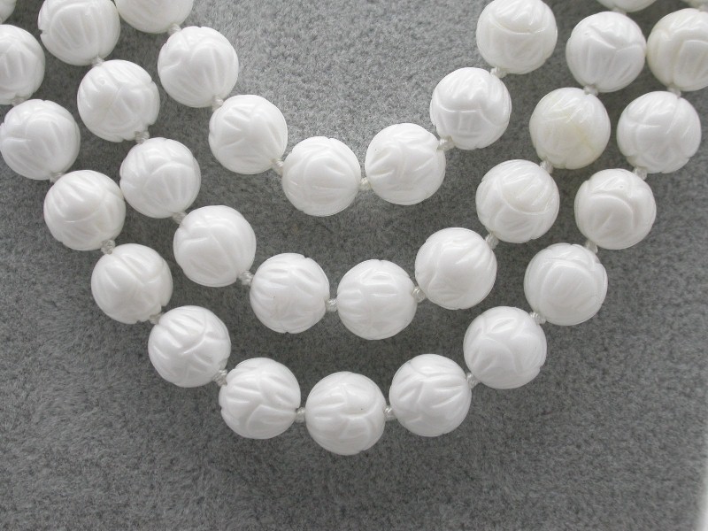 Selectable Natural 17" 3row 8mm 10mm 12mm Round White Carving Coral Gemstone Beads Necklace