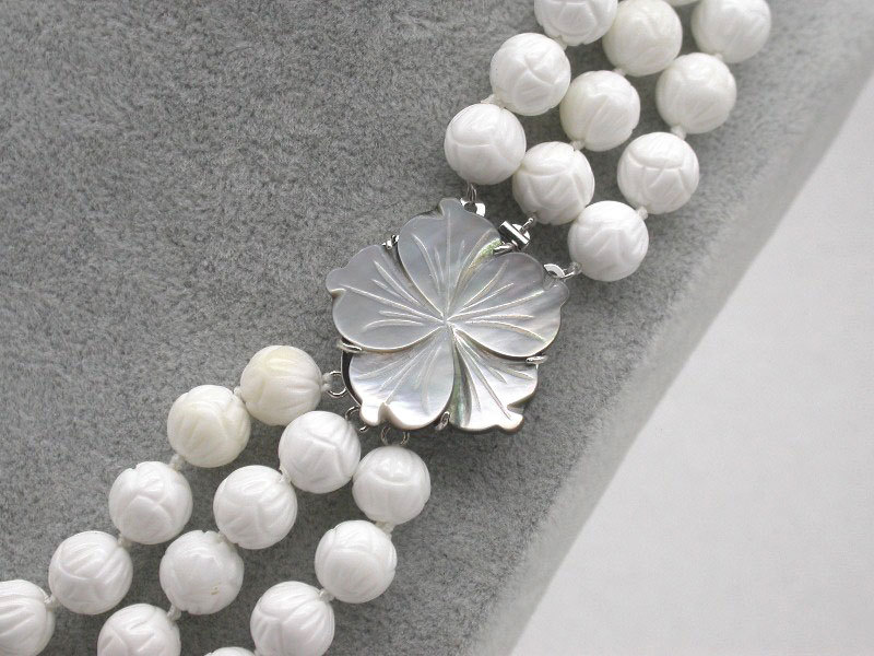 Selectable Natural 17" 3row 8mm 10mm 12mm Round White Carving Coral Gemstone Beads Necklace