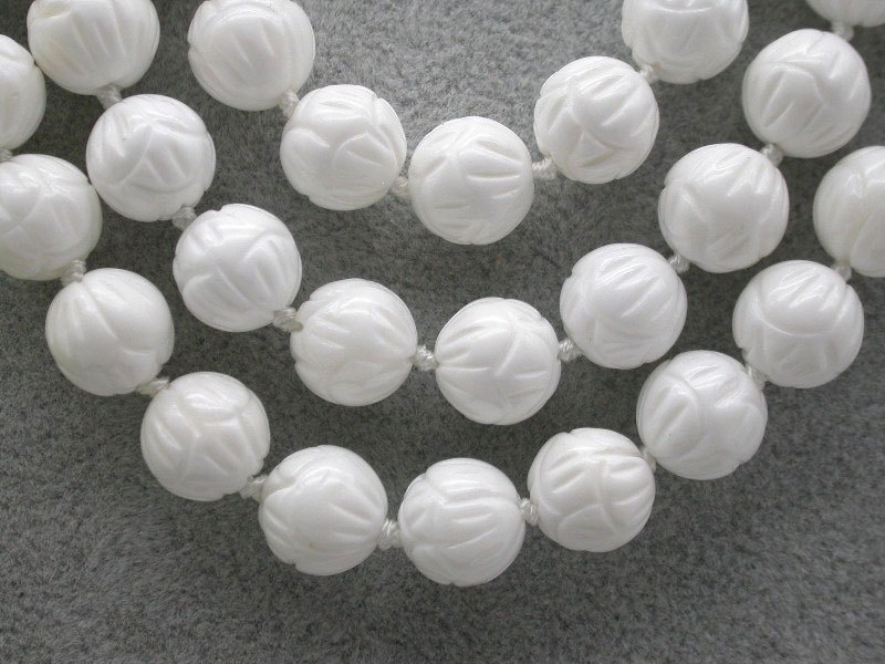 Selectable Natural 17" 3row 8mm 10mm 12mm Round White Carving Coral Gemstone Beads Necklace