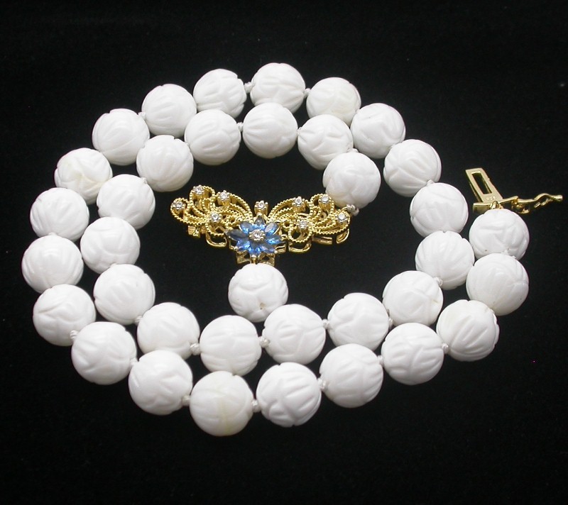 Selectable AAA Natural 17" 8mm 10mm 12mm Round White Carving Coral Gemstone Beads Necklace c1756