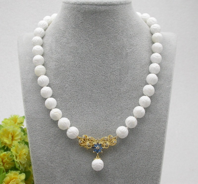 Selectable AAA Natural 17" 8mm 10mm 12mm Round White Carving Coral Gemstone Beads Necklace c1756
