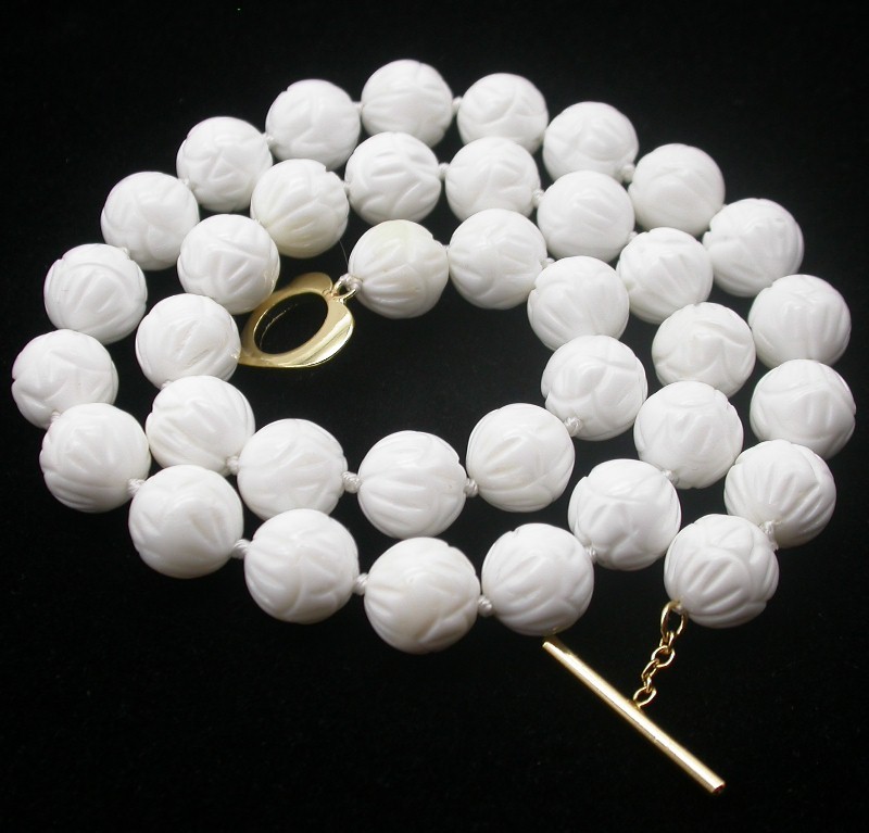 Selectable Natural 17" 8/10/12mm Round White Carving Coral Gemstone Beads Necklace c1757