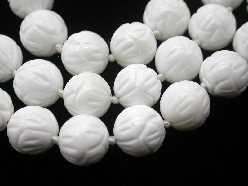 Selectable Natural 17" 8/10/12mm Round White Carving Coral Gemstone Beads Necklace c1757