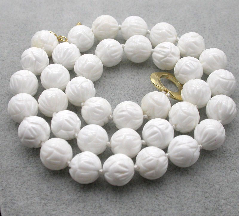 Selectable Natural 17" 8/10/12mm Round White Carving Coral Gemstone Beads Necklace c1757