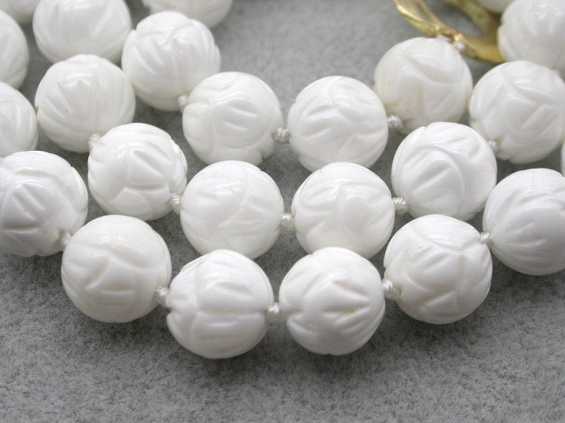 Selectable Natural 17" 8/10/12mm Round White Carving Coral Gemstone Beads Necklace c1757