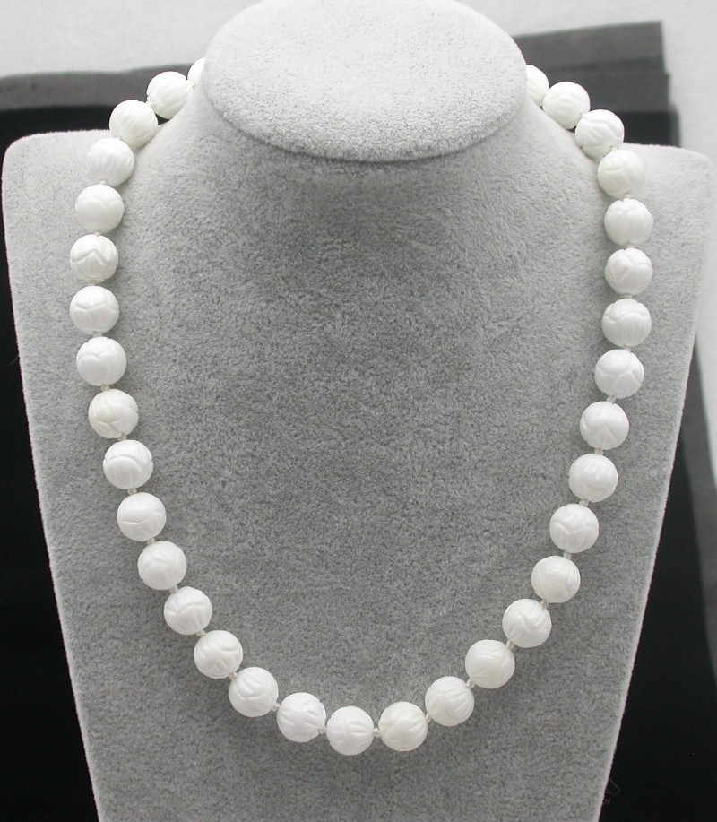 Selectable Natural 17" 8/10/12mm Round White Carving Coral Gemstone Beads Necklace c1757
