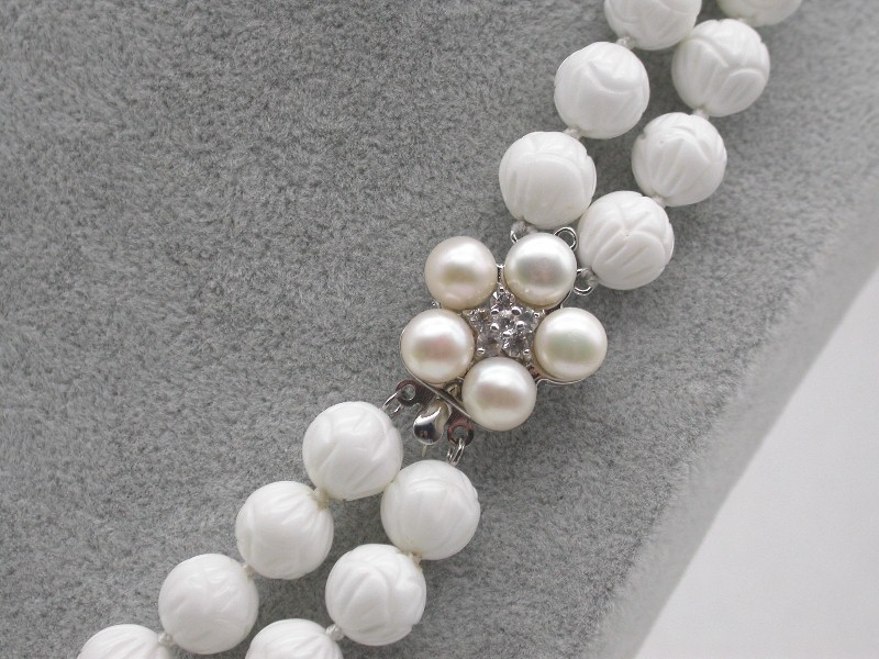 Selectable Natural 17" 2row 8mm 10mm 12mm Round White Carving Coral Gemstone Beads Necklace c1758