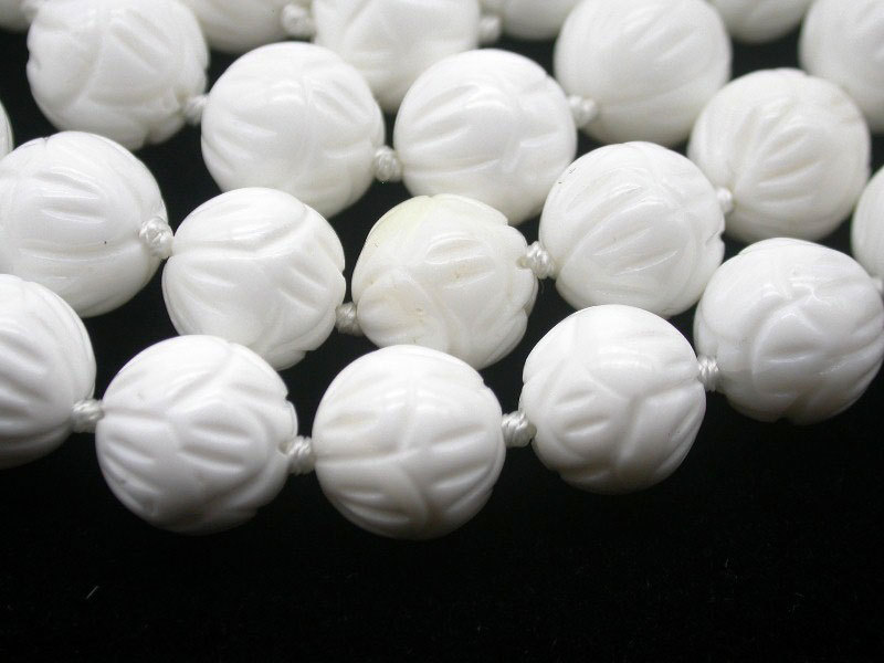 Selectable Natural 17" 2row 8mm 10mm 12mm Round White Carving Coral Gemstone Beads Necklace c1758