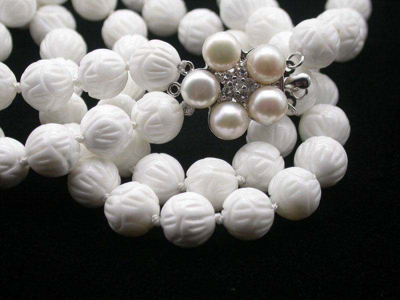 Selectable Natural 17" 2row 8mm 10mm 12mm Round White Carving Coral Gemstone Beads Necklace c1758