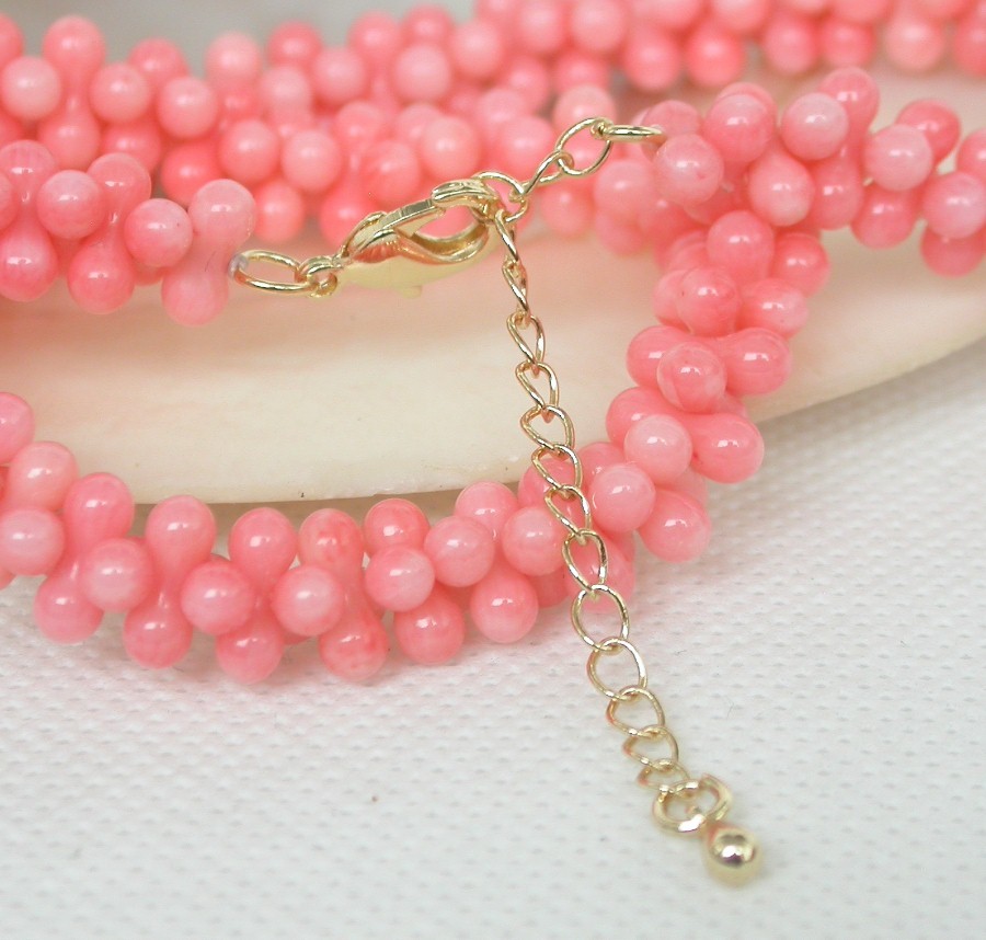 AAA adjustable 16"-18" round 9mm bone shape pink coral beads necklace c1760