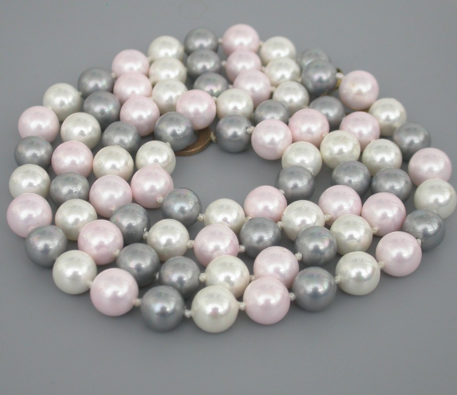 Long 36" 10mm round white pink gray Multicolor south sea shell pearls necklace c1778