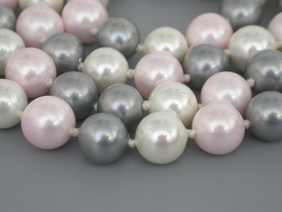 Long 36" 10mm round white pink gray Multicolor south sea shell pearls necklace c1778