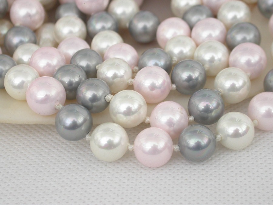Long 36" 10mm round white pink gray Multicolor south sea shell pearls necklace c1778