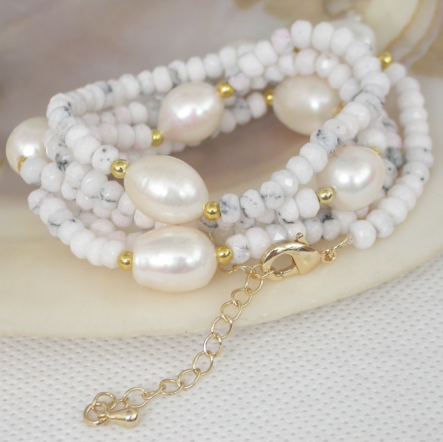 30" 12mm white pearls Faceted Rondelle White Turquoise Gems necklace bracelet