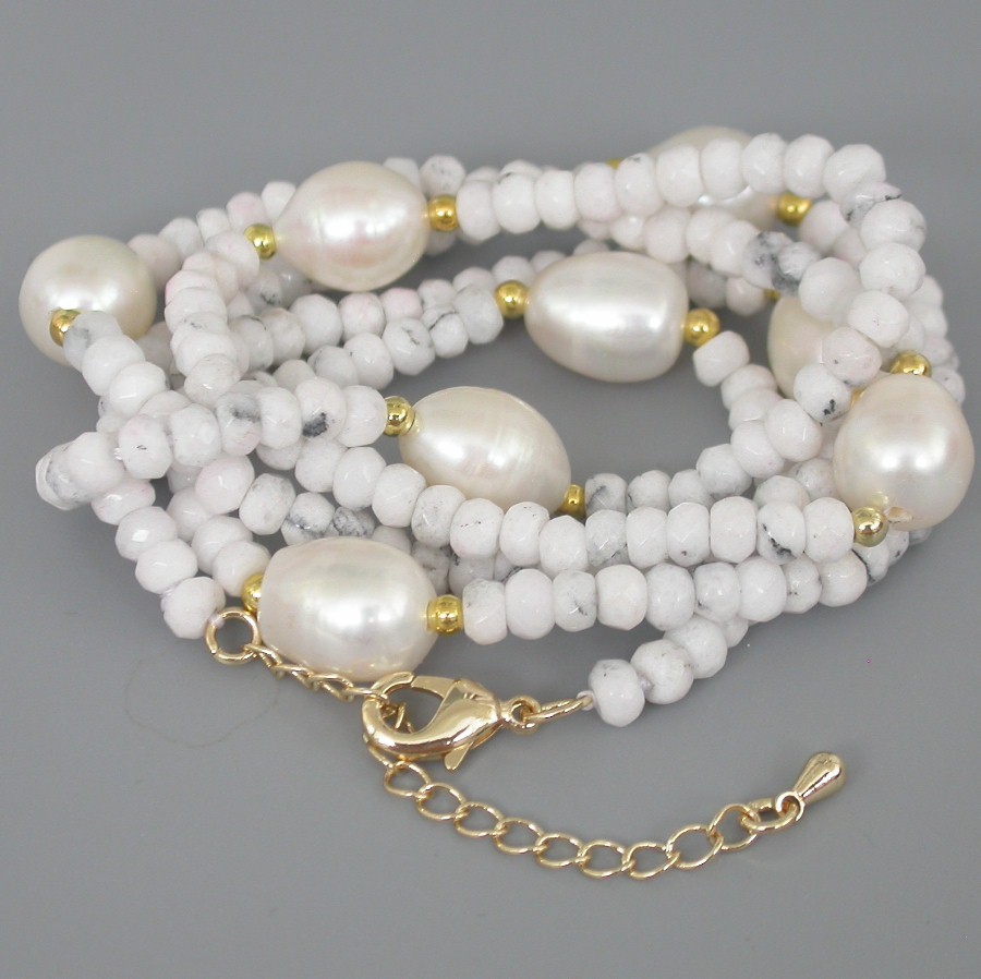 30" 12mm white pearls Faceted Rondelle White Turquoise Gems necklace bracelet