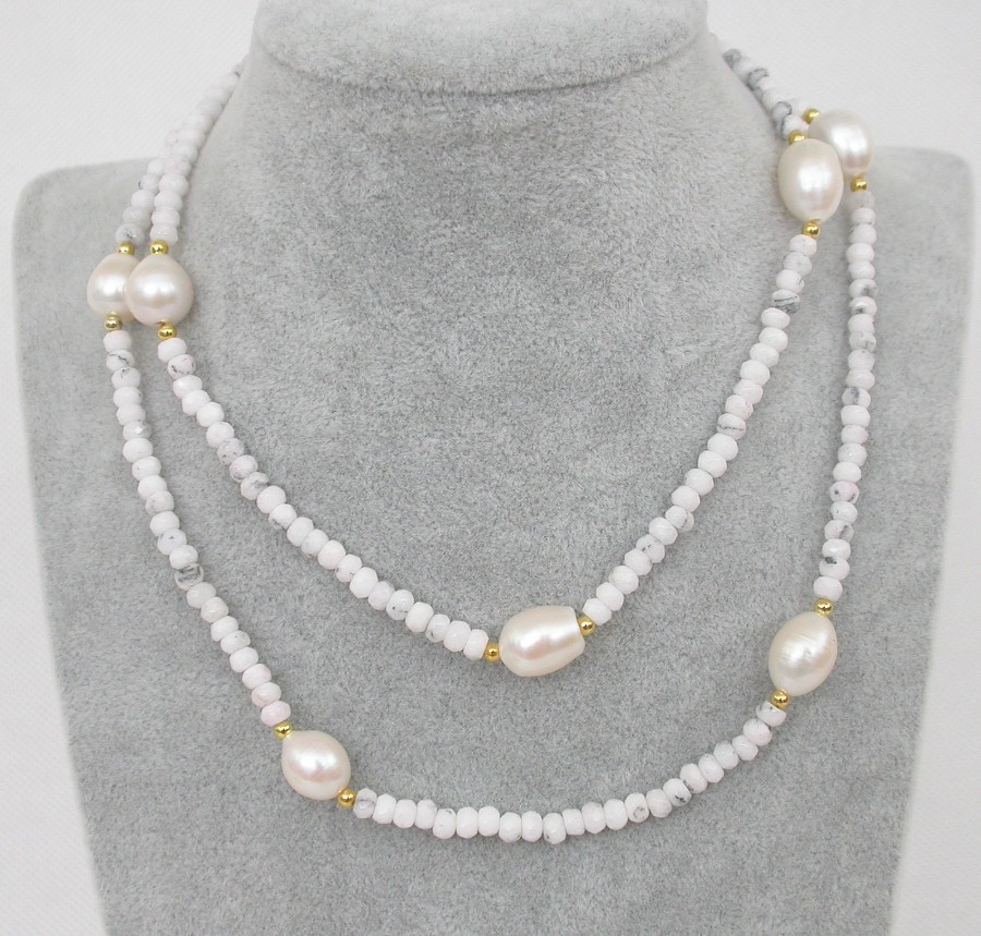 30" 12mm white pearls Faceted Rondelle White Turquoise Gems necklace bracelet