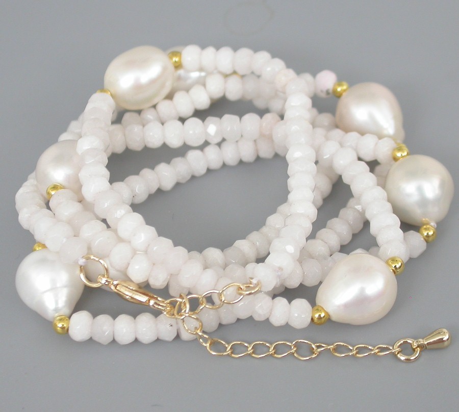 30" 12mm white pearls Faceted Rondelle white jade Gems necklace bracelet c1792